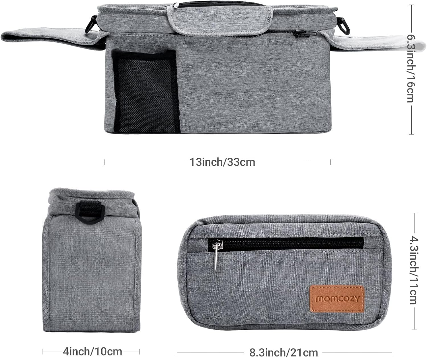 Momcozy Universal Stroller Organizer with Insulated Cup Holder Detachable Phone Bag & Shoulder Strap, Fits for Stroller like Uppababy, Baby Jogger, Britax, BOB, Umbrella and Pet Stroller