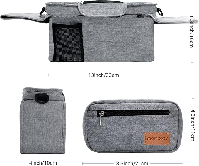 Momcozy Universal Stroller Organizer with Insulated Cup Holder Detachable Phone Bag & Shoulder Strap, Fits for Stroller like Uppababy, Baby Jogger, Britax, BOB, Umbrella and Pet Stroller-BubblyBeeBaby