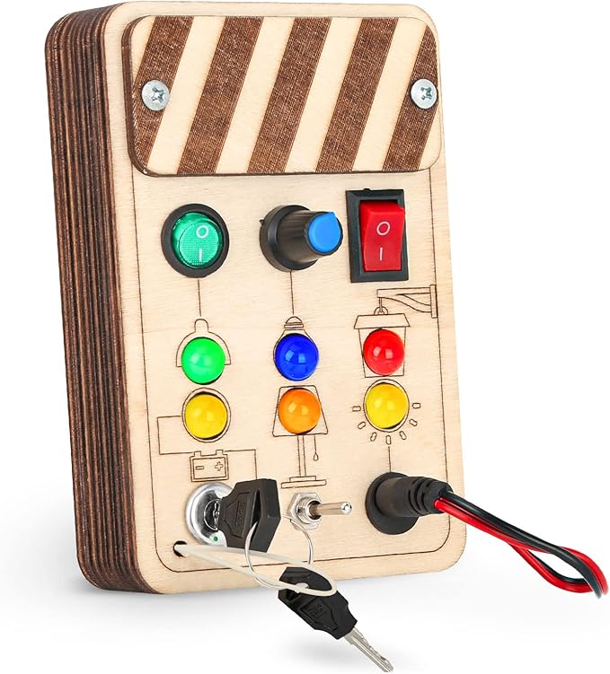 Joyreal Wooden Montessori Busy Board, Toddler Sensory Toys, LED Light Switch, Travel Toys for 2+ Year Old Boy-BubblyBeeBaby