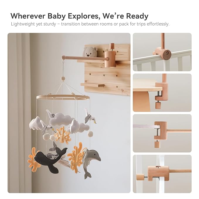 HI BABY MONMENT Crib Mobile Arm - Baby Mobile Hanger with 360° Vertical Adjustment, Stabilizing Attachment for Added Safety, Mobile Arm for Crib, Sturdy & Secure Design for Nursery Mobile-BubblyBeeBaby