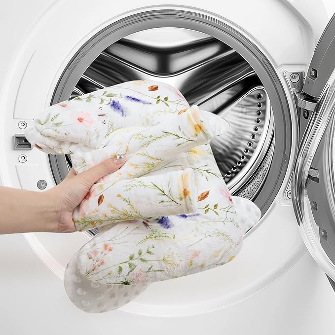 Infant Car Seat Insert, Car Seat Head Support Baby Girls Boys, Soft & Reversible Newborn Carseat Insert Cushion with 2 Strap Covers, for Stroller, Swing, Bouncer (White Wildflowers)-BubblyBeeBaby