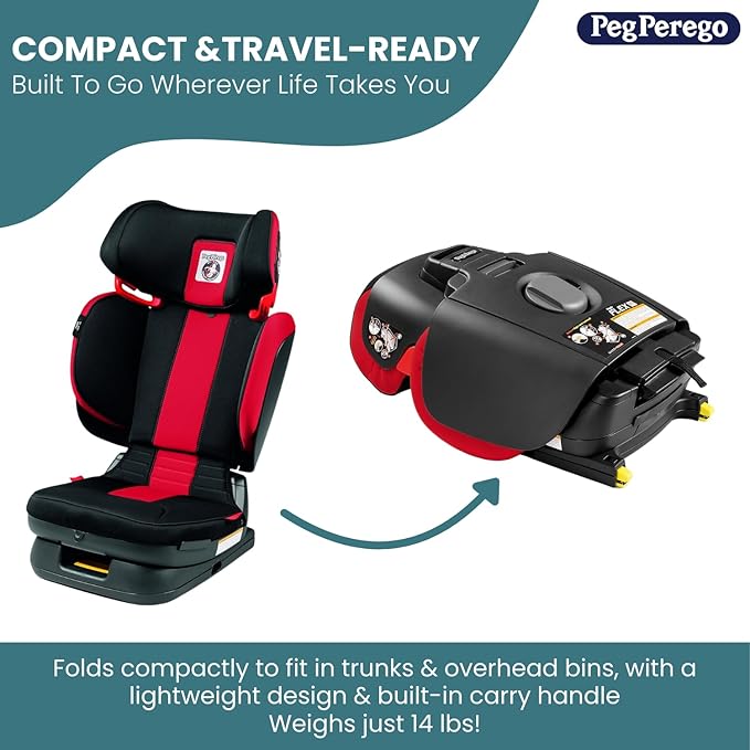 Peg Perego Viaggio Flex 120 Booster, 4D Total Adjust for Safety & Comfort, No Armrests, Compact Fold for Travel, 40-120 lbs, Made in Italy, Licorice (Black)-BubblyBeeBaby