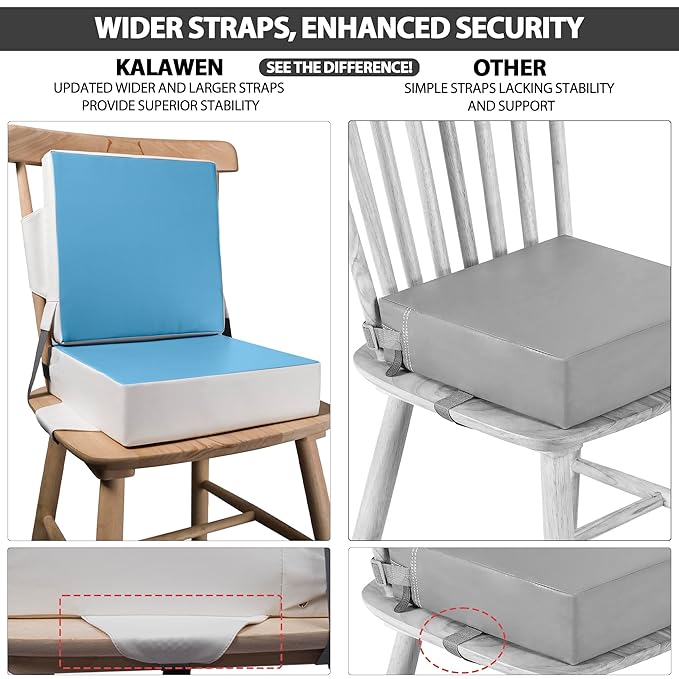 Kalawen Upgraded 2Pcs PU Washable Straps Safety Buckle Toddler Booster Seat for Kitchen Chair, Portable Travel-BubblyBeeBaby