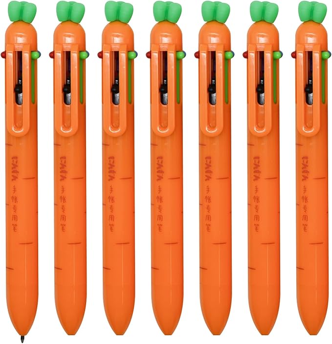 10 pieces Carrot-Shaped 6-Color Retractable Ballpoint Pens, Cute Vegetable Design Multicolor Writing Pens for School, Office, Note-Taking, Journaling (Assorted Colors)-BubblyBeeBaby