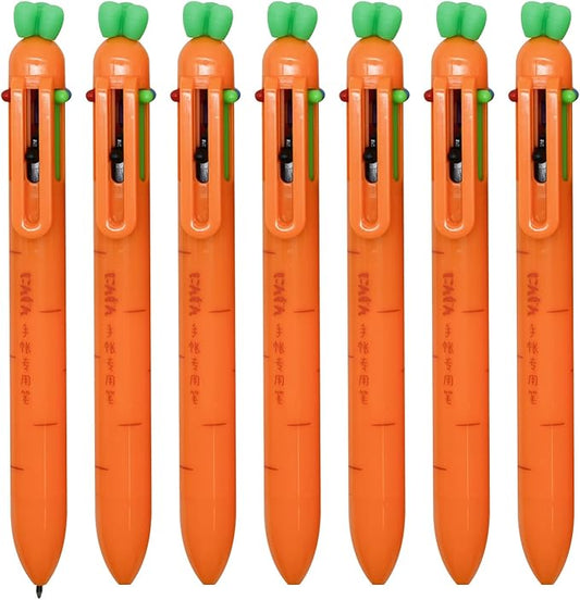 10 pieces Carrot-Shaped 6-Color Retractable Ballpoint Pens, Cute Vegetable Design Multicolor Writing Pens for School, Office, Note-Taking, Journaling (Assorted Colors)-BubblyBeeBaby