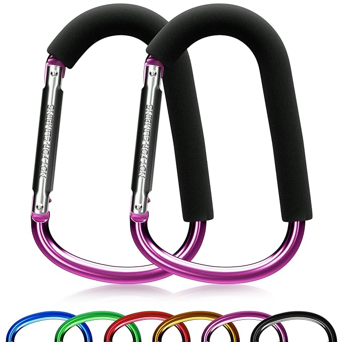 sprookber 6.7 Inch Large Stroller Hooks for Diaper Bags & Purses, Heavy Duty Mommy Hooks for Shopping, Grocery, Backpack – Baby Stroller Accessories, Set of 2 (Pink)-BubblyBeeBaby