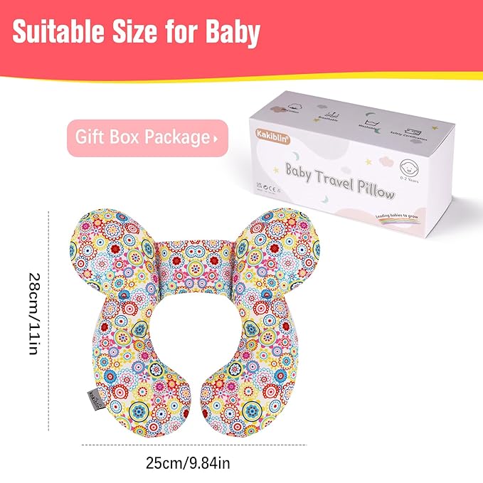 KAKIBLIN Baby Neck Pillow, Upgraded Baby Support Pillow,Baby Neck Support Pillow for Carseat, Newborn Neck Support for Car Seat,Pushchair,Travel (Flower)-BubblyBeeBaby