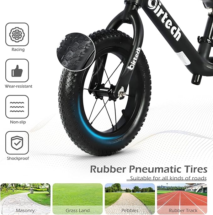 12" Balance Bike for 2, 3, 4, 5 Year Old Boys and Girls, Lightweight Nylon Frame Toddler Training Bike No Pedal Bikes for Kids with Adjustable Seat and Air Tires-BubblyBeeBaby