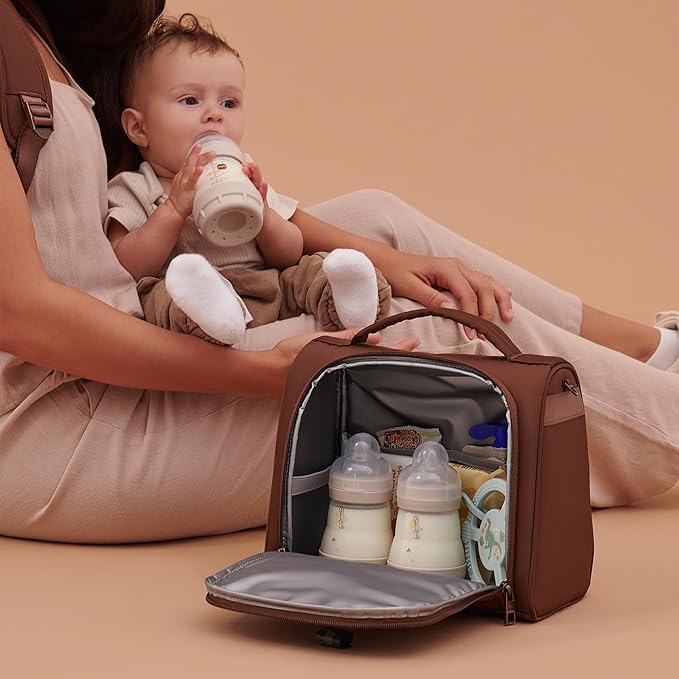 JuJuBe Insulated Bottle Bag, Breastmilk Storage Bag for Baby Bottles, Travel Insulated Lunch or Cooler with Handle, Waterproof Lining for Nursing, Milk, Food, Baby Formula, Snacks, Daycare, Espresso-BubblyBeeBaby