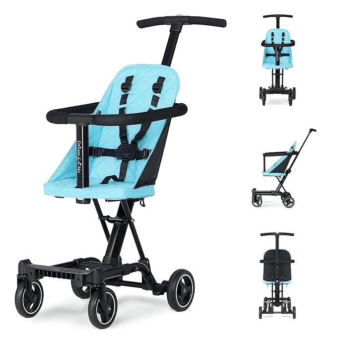 Dream On Me Lightweight and Compact Coast Rider Stroller with One Hand Easy Fold, Adjustable Handles and Soft Ride Wheels, Sky Blue-BubblyBeeBaby