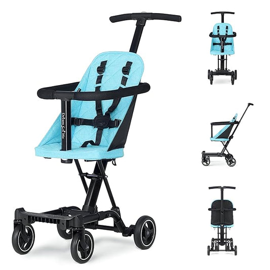 Dream On Me Lightweight and Compact Coast Rider Stroller with One Hand Easy Fold, Adjustable Handles and Soft Ride Wheels, Sky Blue-BubblyBeeBaby