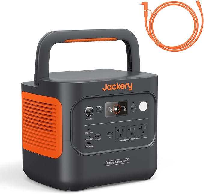 Jackery Explorer 2000 v2 Portable Power Station with 16ft DC Extension Cable, 2042Wh LiFePO4 Battery, 2200W Solar Generator, USB-C PD 100W Fast Charging for Camping, Home Use(Solar Panel Optional)-BubblyBeeBaby