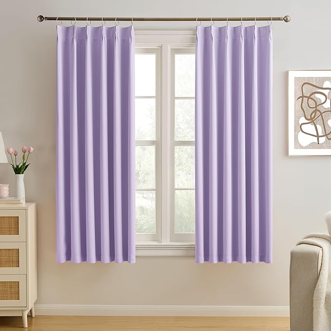 KEQIAOSUOCAI Pinch Pleated Lavender Blackout Curtains 72 Inches Long, Sound & Light Reducing Room Darkening Drape for Girl's Bedroom(Lavender, 2 Panels, W40 x L72)-BubblyBeeBaby
