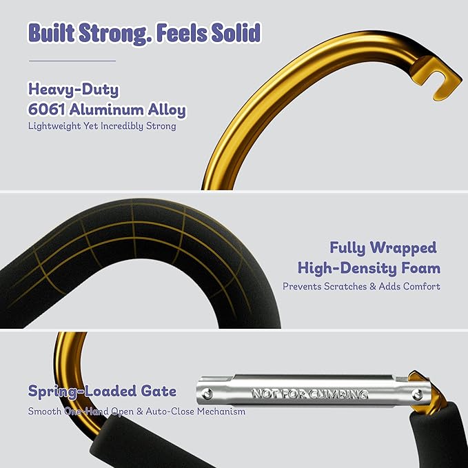 sprookber 6.7 Inch Large Stroller Hooks for Diaper Bags & Purses, Heavy Duty Mommy Hooks for Shopping, Grocery, Backpack – Baby Stroller Accessories, Set of 2 (Gold)-BubblyBeeBaby