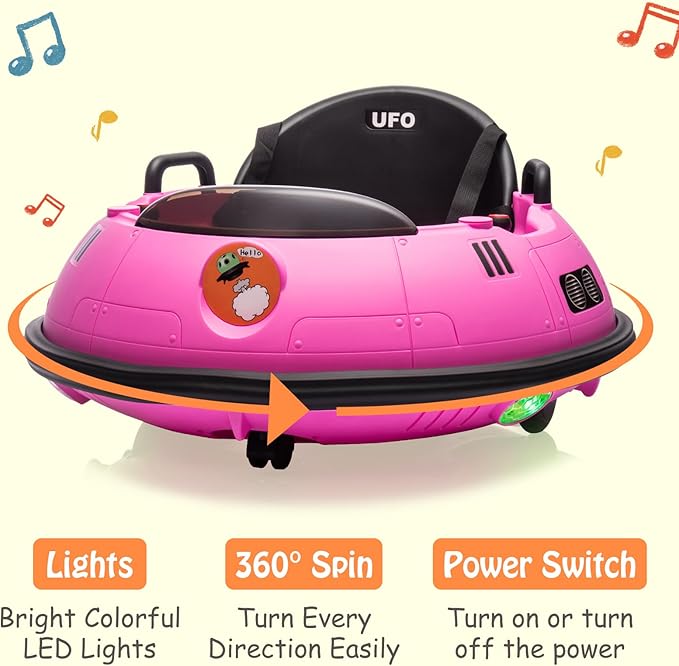 12V Electric Ride on Bumper Car for Toddlers, Kids Bumper Car with Remote Control, 360 Degree Spin, LED Lights, Dual Joysticks, Safety Belt for 18+ Months Kids, Pink-BubblyBeeBaby