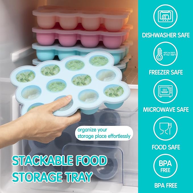 12x1.5oz Baby Food Freezer Tray with Clip Lid Light Green | Food Grade Silicone Storage Containers for Purees & Vegetables-BubblyBeeBaby
