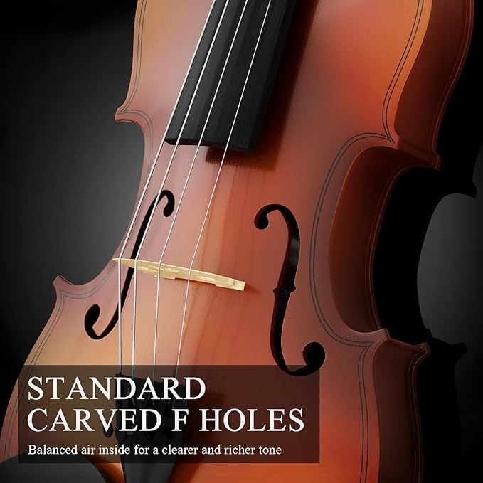 1/8 Beginner Violin Kit, Complete Violin Set with Case, Bow, Rosin, Natural Finish-BubblyBeeBaby