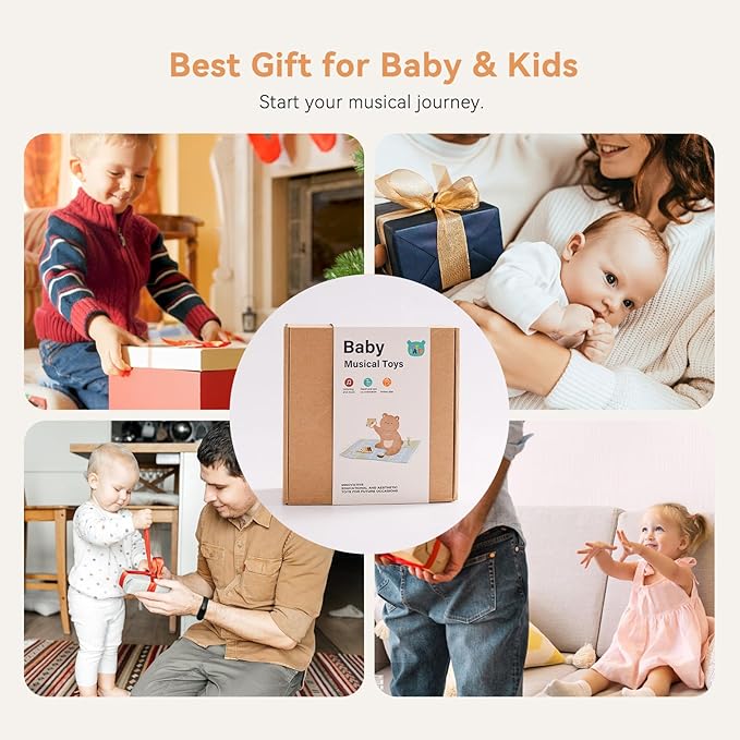 IEATFO Baby Musical Instruments - Your Child's First Musical Toys with Castanet Rainmaker Tambourine Xylophone - Baby Friendly Design Wooden Instruments Set Grow with Your Boys and Girls-BubblyBeeBaby