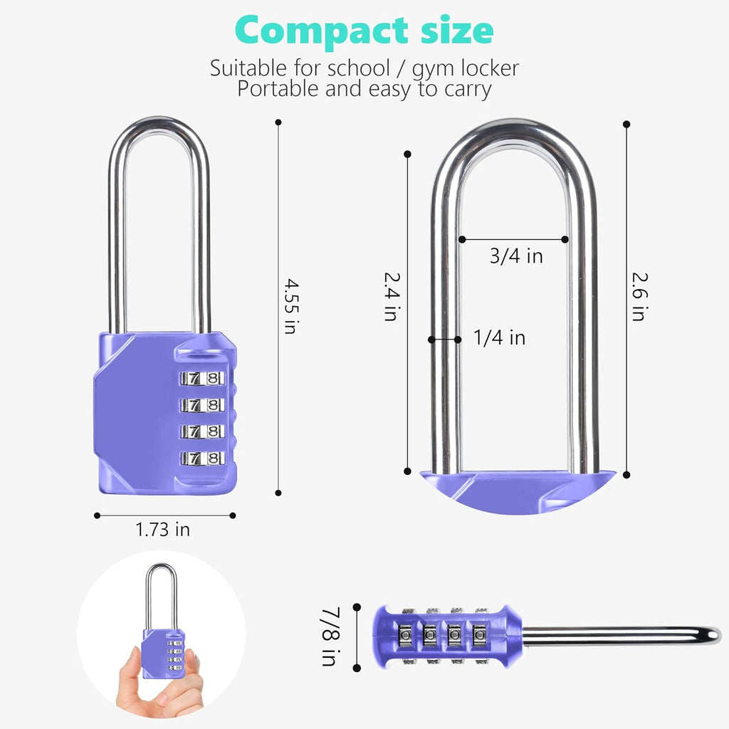 CL21VP 2.6 Inch Long Shackle Combination Lock, 4 Digit Combination Padlock Set Your own Combination for Gym Locker Lock, School, Gates, Doors, Toolbox, Hasps and Storage (Very Peri (L) *1)