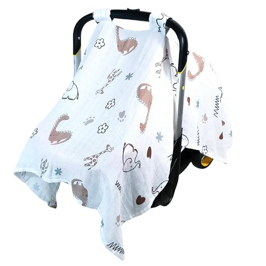 80S Muslin Car Seat Cover for Babies - Soft & Breathable Infant Carrier Canopy, Lightweight Sunshade for Summer, Universal Fit for Baby Boys & Girls-BubblyBeeBaby