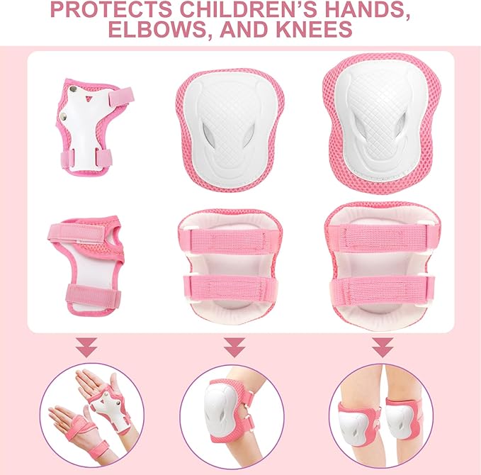 KAMUGO Kids Bike Helmet Set, Toddler Helmet for Ages 2-8 Boys Girls with Sports Protective Gear Set Knee Elbow Wrist Pads for Skateboard Cycling Scooter Rollerblading-BubblyBeeBaby