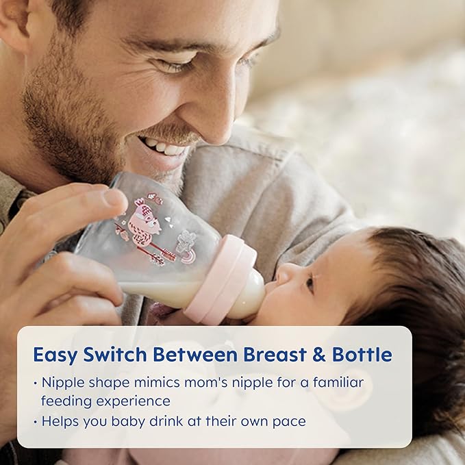 MAM Premium Glass Baby Bottles, Easy Switch Between Breast and Bottle, Feel Good Slow Flow, Newborn Essentials Must Have, 0+ Months, BPA Free, 6oz, Boy, 1 Pack-BubblyBeeBaby