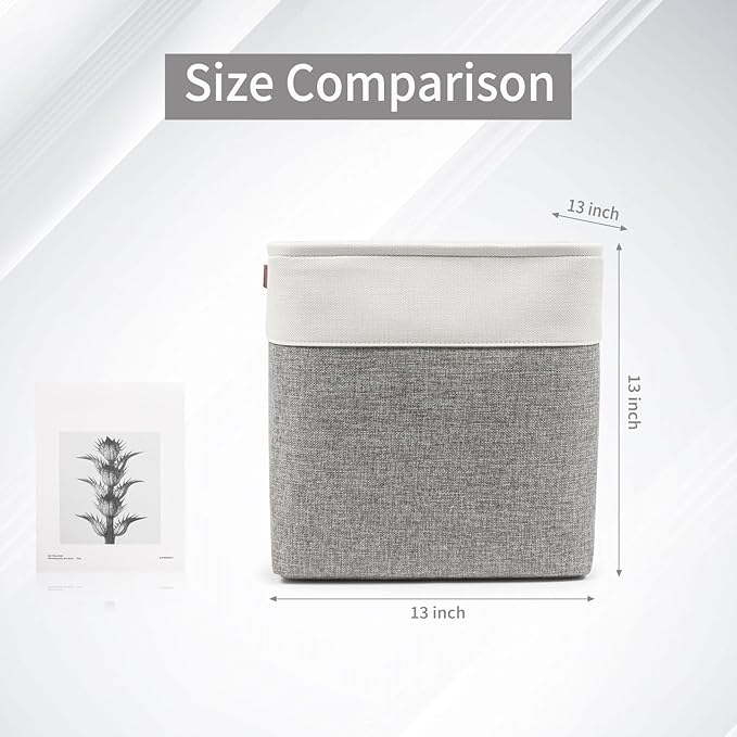 13x13 Cube Storage Bins, Collapsible Fabric Storage Box, 4 Pack Closet Baskets with Handles for Organizing, Shelf, Toys, Clothes, Home, Office, Nursery (Grey&White)-BubblyBeeBaby