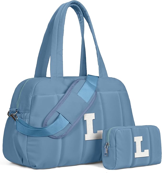 Initial Duffle Bag, Yoga Bags for Women，Overnight Bag with Wet Pocket，Lightweight Work Bags Personalized Gym Tote with Makeup Pouch-Gifts for Women Birthday-BubblyBeeBaby