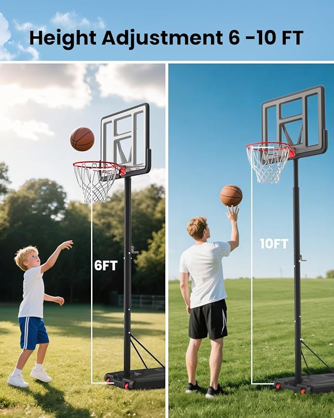 IGL Portable Basketball Hoop, 5.6-10FT Adjustable Basketball Goal System, 44 Inch Outdoor Basketball Hoop & Goals for Kids, Youth, and Adults in The Backyard, Driveway with PC Backboard-BubblyBeeBaby