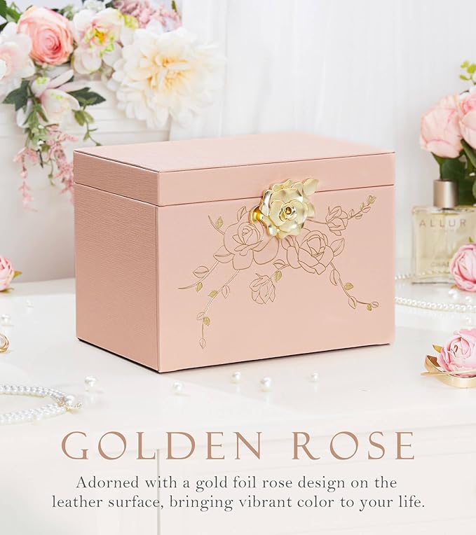 Jewelry Box with Lock for Girls: Jewelry Organizer for Dresser - 3-Drawer Earrings Storage Girls Women Gift (Peach Pink)-BubblyBeeBaby