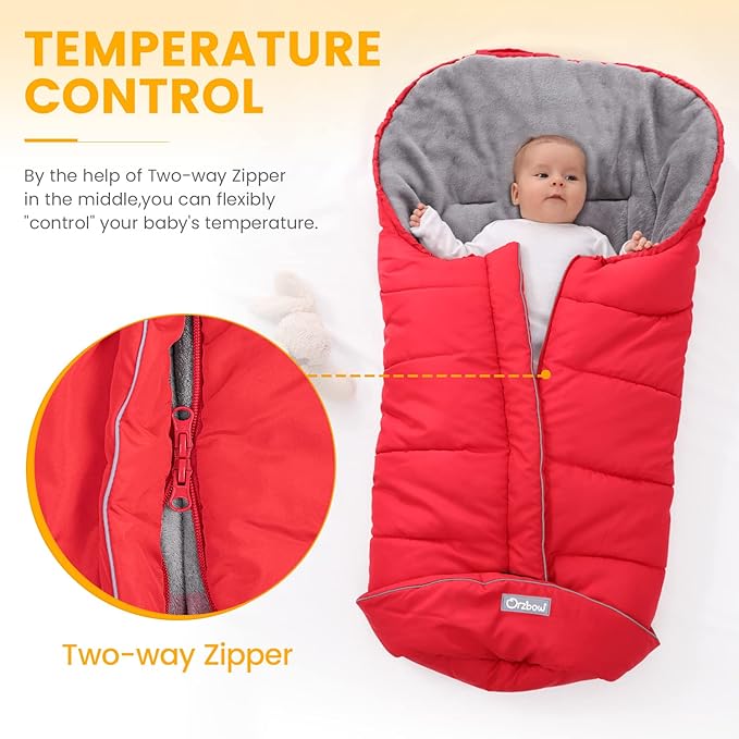 Orzbow Warm Bunting Bag Universal,Stroller Sleeping Bag Cold Weather,Waterproof Toddler Footmuff(Red,Large)-BubblyBeeBaby