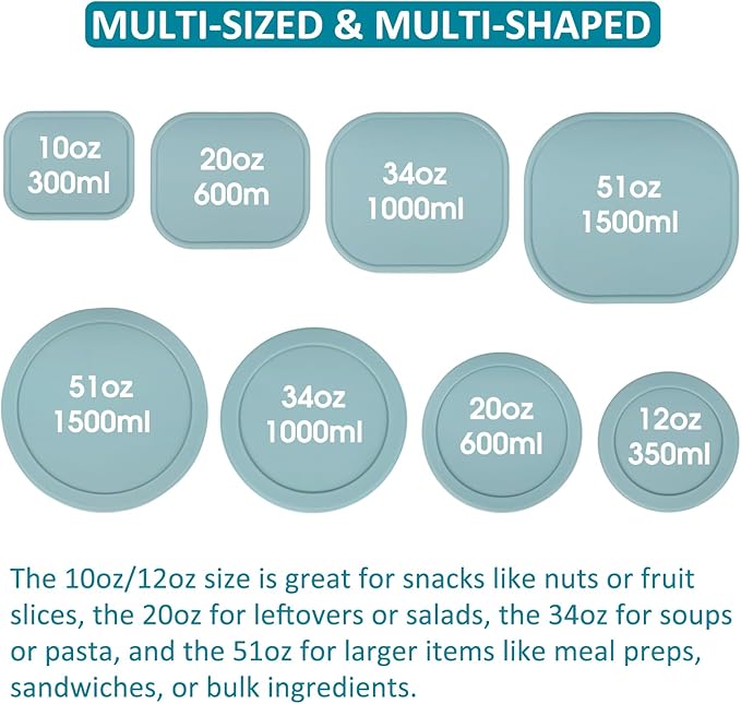100% Silicone Food Storage Containers with Lids, 8 Pack, 10oz to 51oz, Reusable Leakproof Nesting & Stackable Silicone Bento Lunch Box, Microwave Freezer Dishwasher Oven Safe, BPA Free, Slate Green-BubblyBeeBaby