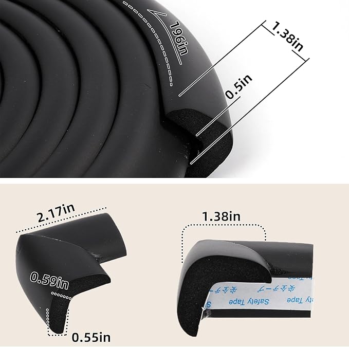 2 Pack L Shape Extra Thick Furniture Table Edge Protectors Foam Baby Safety Bumper Guard 16.4 Ft,Hearth Cushion,for Table, Fireplace, Countertop(with 8 Corners) (Black)-BubblyBeeBaby