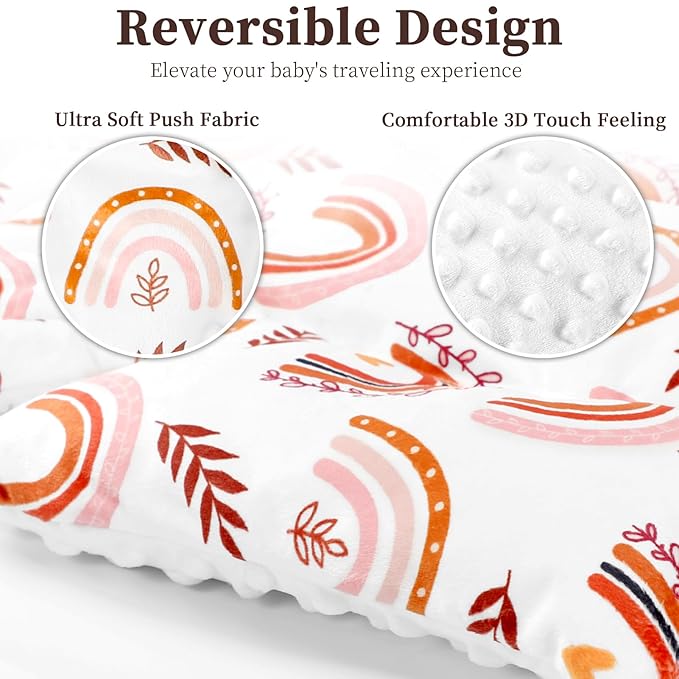 Pea Pod Infant Car Seat Insert with 3 Strap Covers, 3 in 1 Reversible Rainbow Baby Car Seat Head Support for Newborn, 3D Soft Minky Carseat Cushion for Preemie to Infant, Stroller, Swing, Bouncer-BubblyBeeBaby