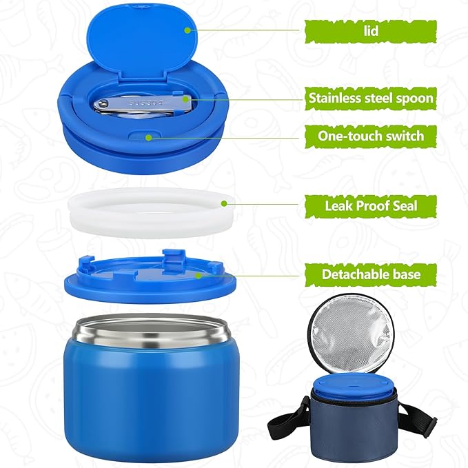 14oz Thermo Food Jar for Kids,Insulated Vacuum Food Jar for Hot & Cold Leak Proof Lunch Container Stainless Steel Wide Mouth Soup for School Travel-BubblyBeeBaby