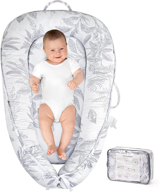HKAI Baby Lounger – Soft Cotton Infant Floor Seat for Newborn to 24 Months, Portable Baby Essentials for Boys & Girls, Travel-Friendly Baby Lounge Pillow-BubblyBeeBaby