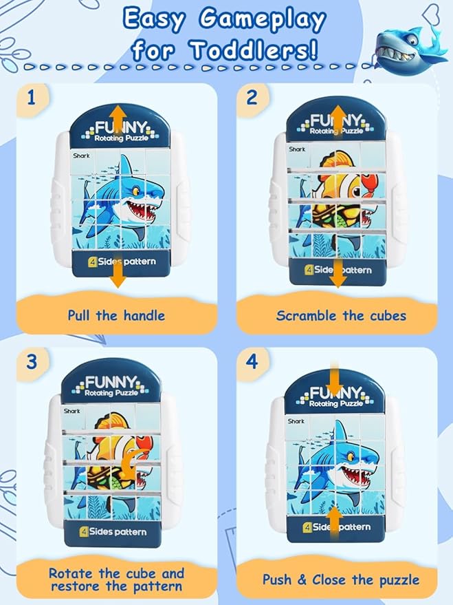 16-Piece Rotating Puzzles for Kids 4-6, Toddlers Puzzles 2-4, Road Trip, Airplane Activities Game, Travel Toys - Brain Teaser, Fine Motor Skills - Birthday Gifts Boys & Girls - Marine Life-BubblyBeeBaby