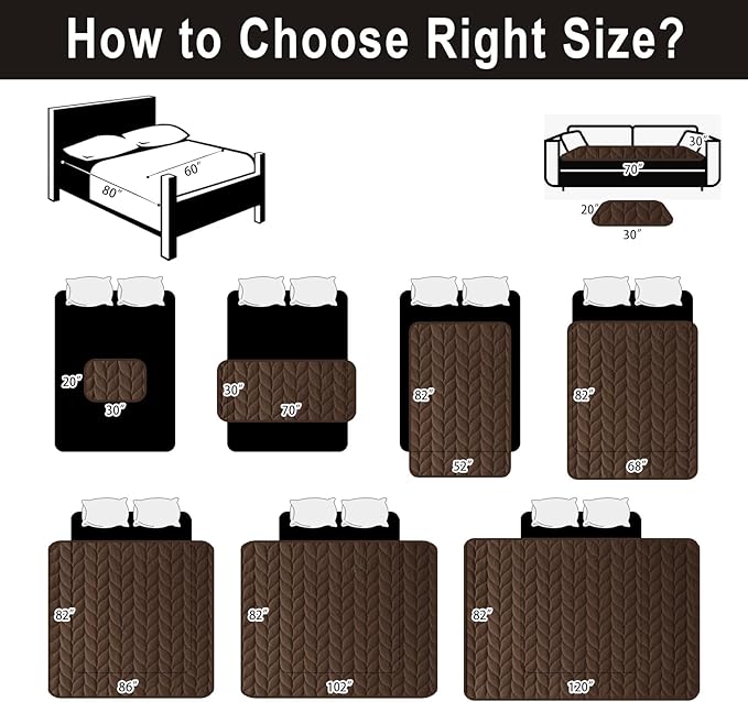 100% Waterproof Dog Bed Cover, 30x70inch Brown Sofa Cover Anti-Slip, Reusable Changing Pad, Washable Camping Mat for Pets/Kids/Adult/Dog/Cat,Geometric Embroidery Blanket 2024 New-BubblyBeeBaby
