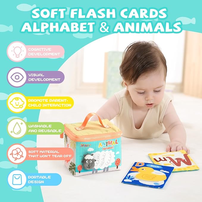 Jollybaby Soft High Contrast ABC Alphabet/Letters Flash Cards for Baby 0-3-6-9-12-18 Month, Reusable Cloth Fabric Curious Flashcards for 1 Years Old-BubblyBeeBaby