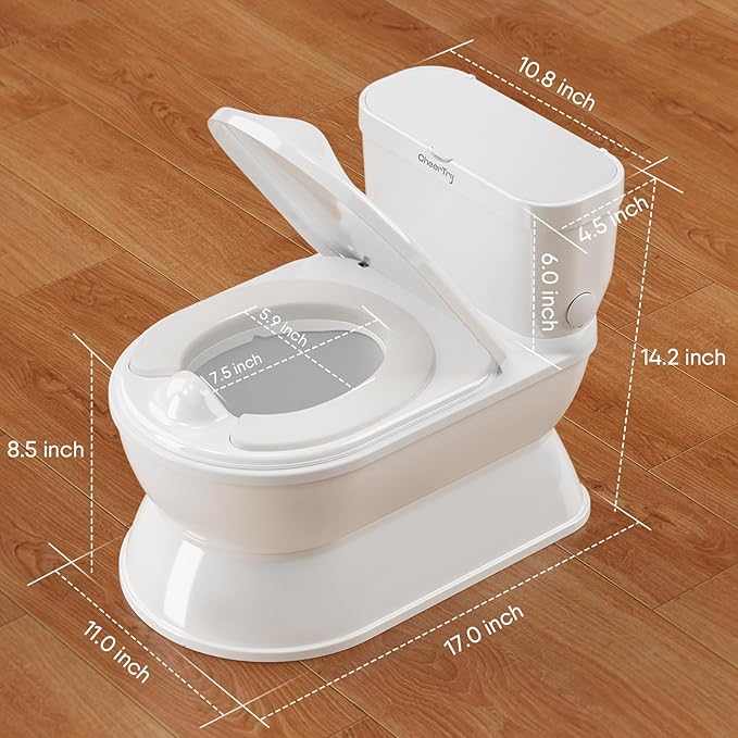 2-in-1 Toddler Potty Training Toilet - Larger Potty Chair & Detachable Training Seat for Boys & Girls Ages 1-3 with Flushing Sound, Wipes Storage, Toilet Paper Holder-BubblyBeeBaby