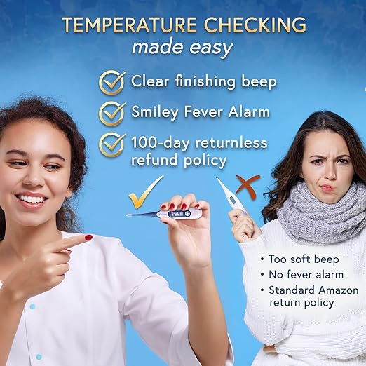 iProven Adult Digital Oral and Rectal Thermometer, Measures in 10 Seconds, with Flexible Tip, Fever Alarm, Thermometer for Kids and Babies (10 Packs)-BubblyBeeBaby