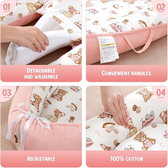 HKAI Baby Lounger – Soft Cotton Infant Floor Seat for Newborn to 24 Months, Portable Baby Essentials for Boys & Girls-BubblyBeeBaby