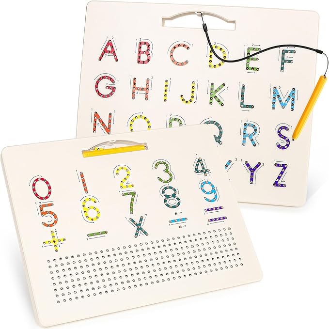 2 in 1 Magnetic Number Tracing Board, Magnetic Drawing Board Numbers 1-20 Writing Board Preschool Handwriting Learning Toys Alphabet & Math STEM Educational Toy for Toddlers Kids-BubblyBeeBaby