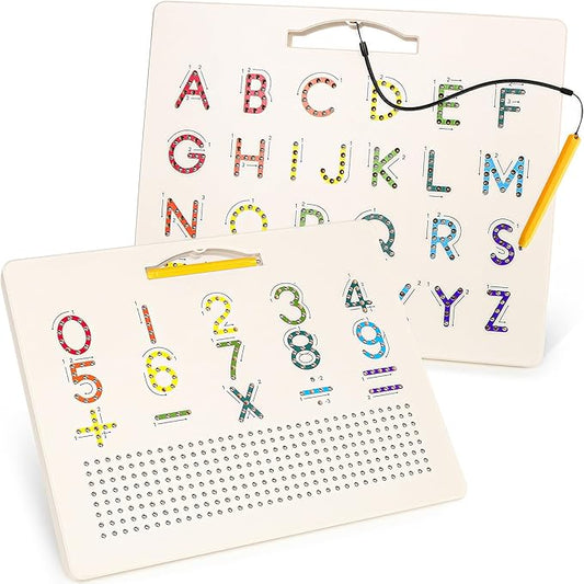 2 in 1 Magnetic Number Tracing Board, Magnetic Drawing Board Numbers 1-20 Writing Board Preschool Handwriting Learning Toys Alphabet & Math STEM Educational Toy for Toddlers Kids-BubblyBeeBaby