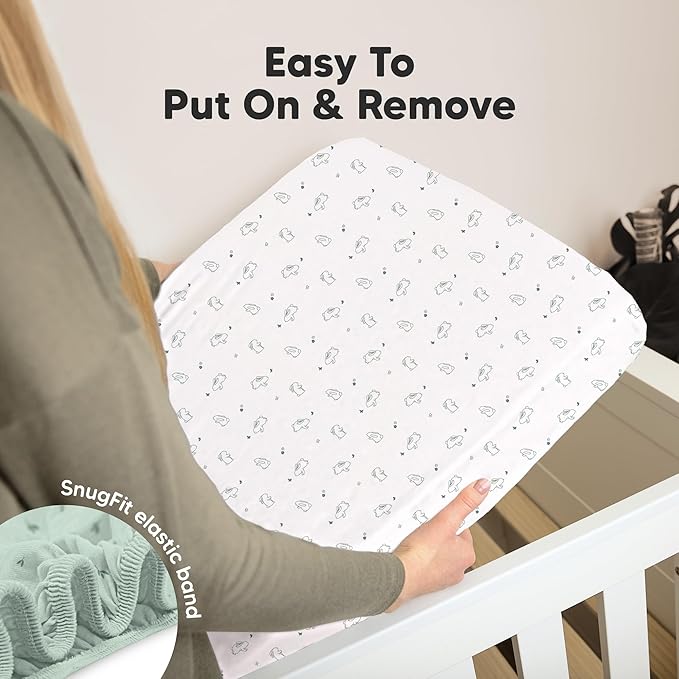 KeaBabies 2-Pack Organic Crib Sheets for Boys, Girls - 52x28 Fitted Crib Mattress Sheet Neutral, Breathable Jersey Cotton Cover for Baby Bed, Toddler Mattress, Soft & Cute Prints (Bunnies)-BubblyBeeBaby