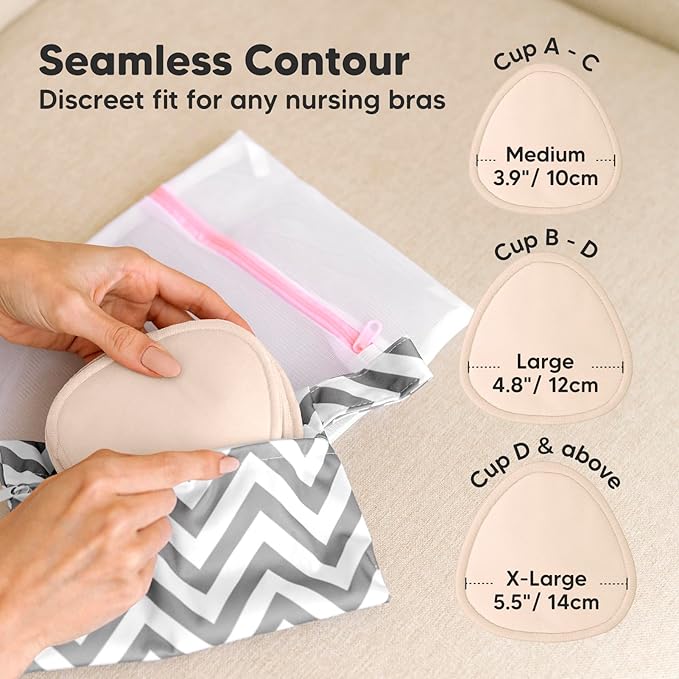 14-Pack Organic Nursing Pads - Washable Breast Pads for Breastfeeding, Nursing Bra Nipple Pads for Breastfeeding, Pumping Bra Reusable Breast Pad, Maternity Breastfeeding Bra Pad (Bare Beige, L 4.8")-BubblyBeeBaby