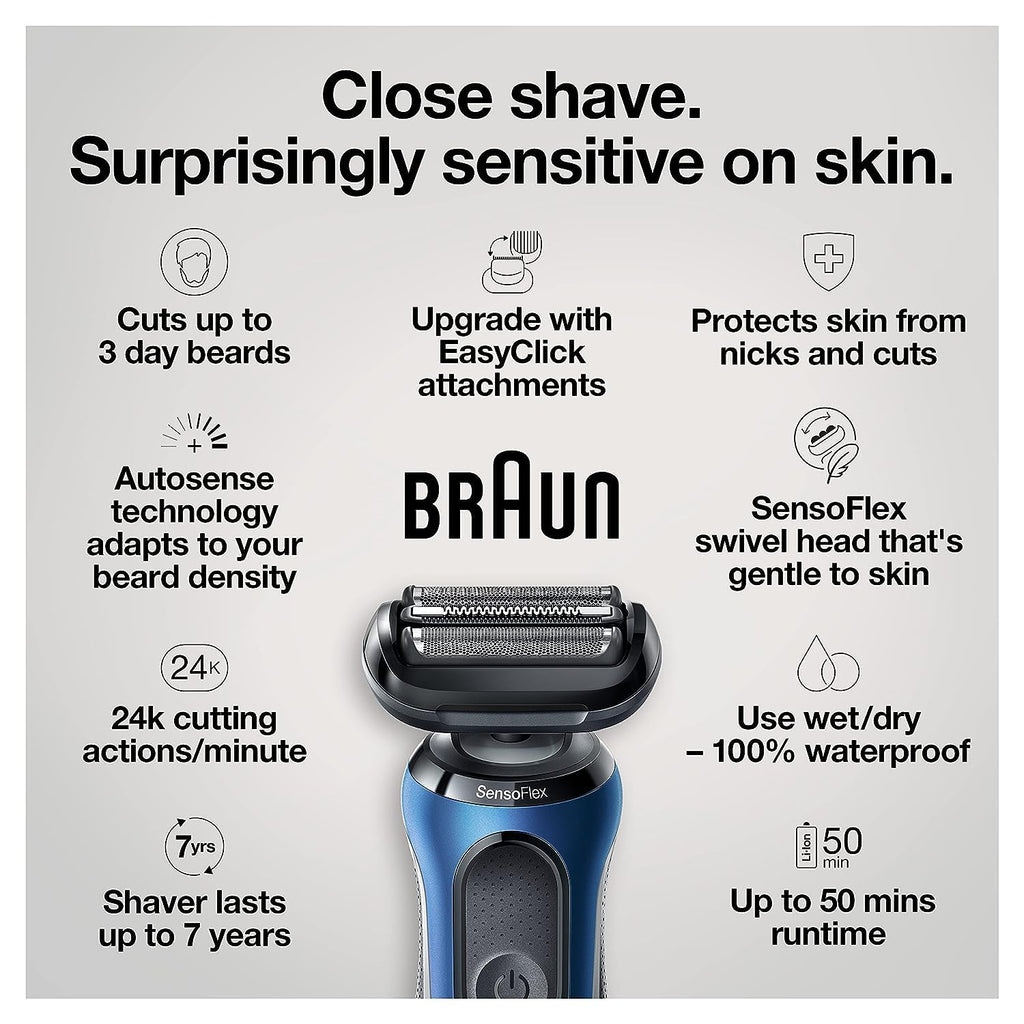 Braun Series 6 6040cs Electric Shaver with Charging Stand, Precision Trimmer, Wet & Dry, Rechargeable, Cordless Foil Shaver, Blue