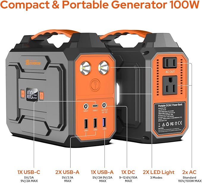100W Portable Power Station with Foldable Solar Panel, 110V Power Bank with AC Outlet, Rechargeable Battery Generator Power supply for Outdoor, Camping, RV, Travel, Emergency Backup-BubblyBeeBaby