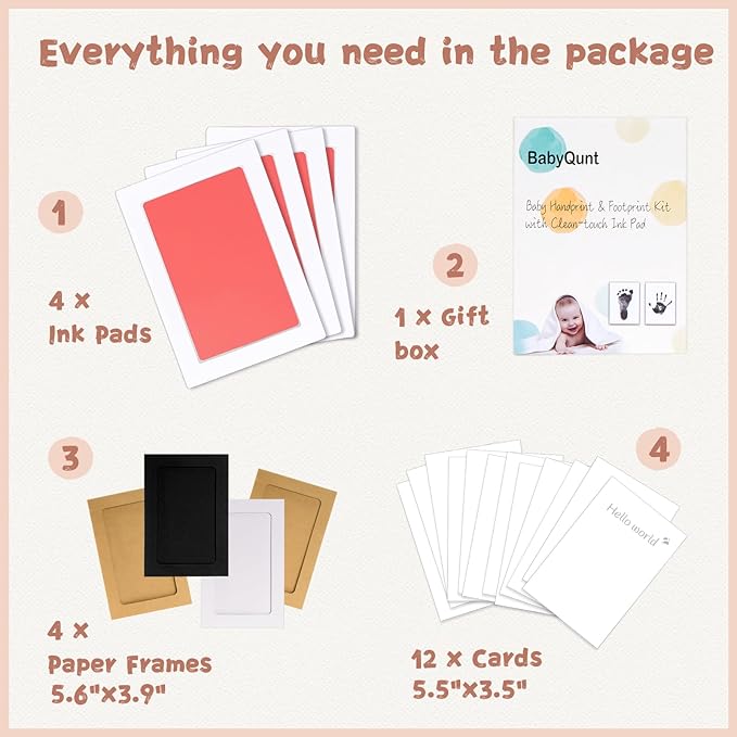 Inkless Baby Hand and Footprint Kit,Clean-Touch Ink Pad Kit,Safe No Mess Printing Infant Hand Foot Stamp,4 Pack Newborn Inkless Print Pads Best Keepsake or Gifts for Family-BubblyBeeBaby