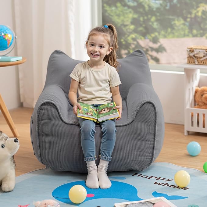 HOMMPA Bean Bag Chair for Kids Stuffed Toddler Bean Bag Sofa with Pocket Filler Cat Shaped Bean Bag Chair Boys and Girls Baby Lazy Floor Sofa Chair for Gaming Reading Playing Grey-BubblyBeeBaby